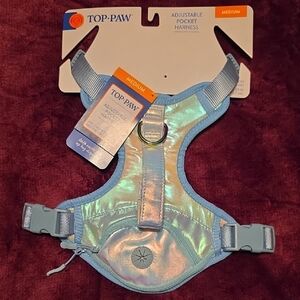 Top Paw Iridescent Adjustable Pocket Dog Harness - Light Blue Medium NWT